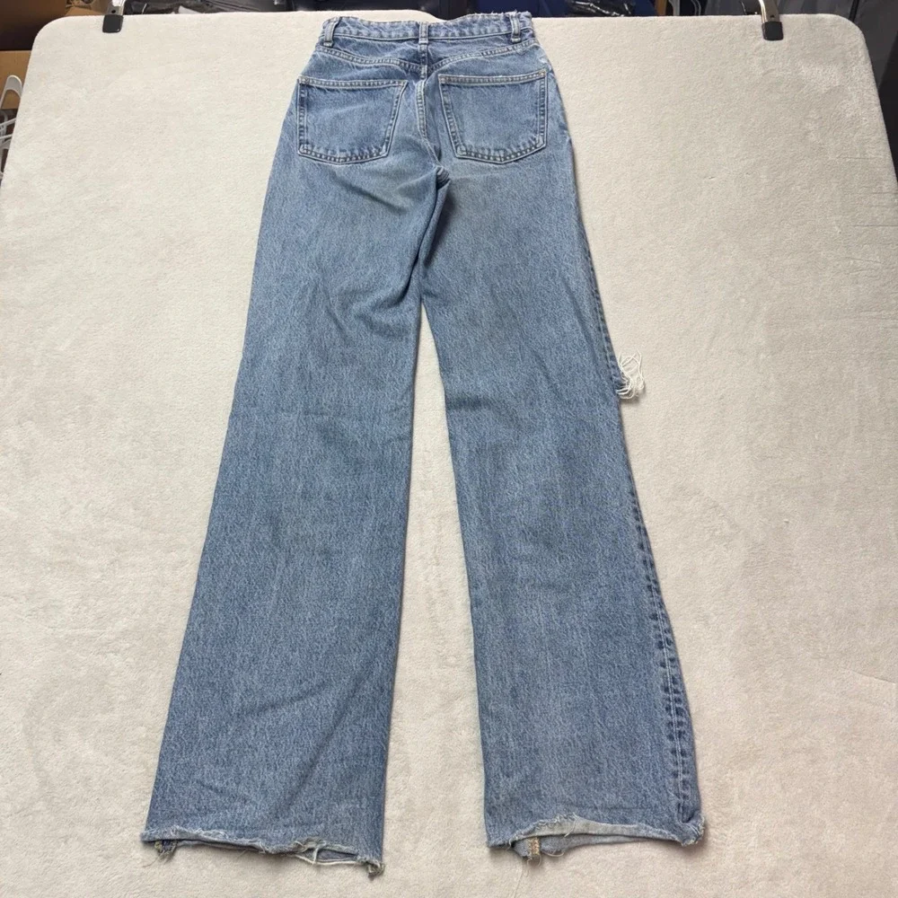 Zara High Waisted Wide Leg Distressed Jeans Light Wash Blue Size 0 24W